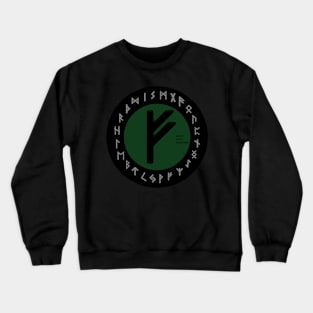 Green Fehu Elder Futhark Rune Symbol Crewneck Sweatshirt